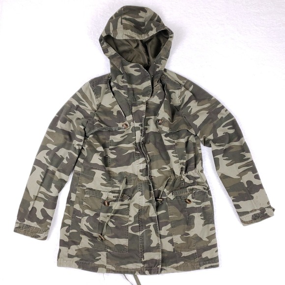 New Look Camouflage Hooded Parka Jacket Womens Utility Military Cargo Outdoor - Picture 1 of 11